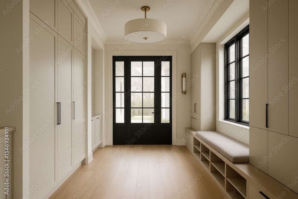 Obraz premium Elegant residential hallway with contemporary design and natural lighting solutions
