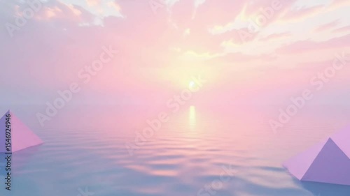 Pyramids Reflecting on Water at Sunrise - Peaceful Minimalist Scene