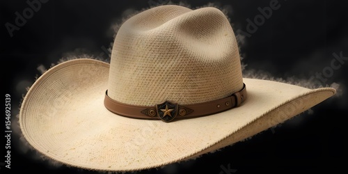 Authentic Texas Cowboy Straw Hat with Leather Band and Star Emblem: A Classic Western Accessory