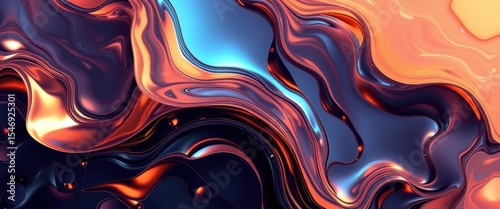 Abstract Liquid Metal Swirls Vibrant Orange, Blue, and Purple Hues