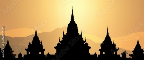 Silhouette of Asian Temples at Sunset