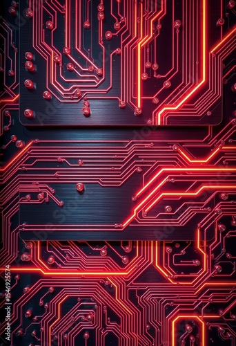 Red Neon Circuit Board Texture - Abstract Technology Background