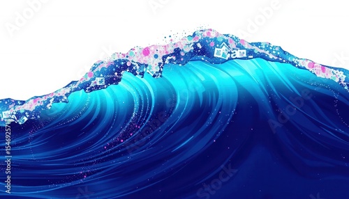 Abstract Ocean Wave with Colorful Particles