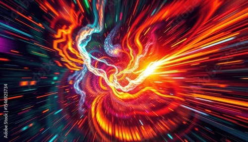 Vibrant Light Trails in Hyperspace Abstract Space Tunnel Artwork