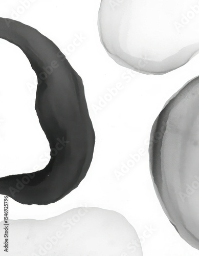 Abstract Monochrome Ink Wash Painting Grey and Black Organic Shapes