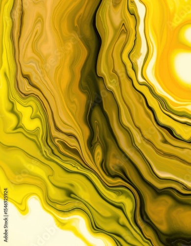 Abstract Yellow and Gold Marble Texture Swirling Liquid Art Background