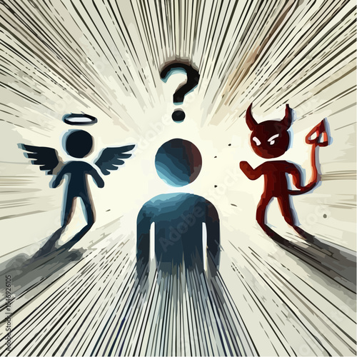 
little devil and little angel competing to convince a person 66