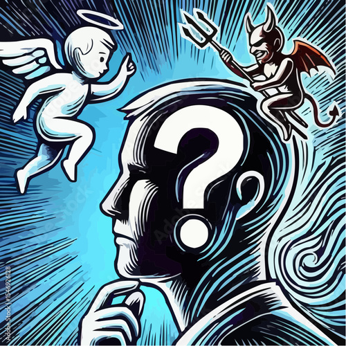 
little devil and little angel competing to convince a person 61