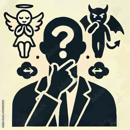 
little devil and little angel competing to convince a person 60