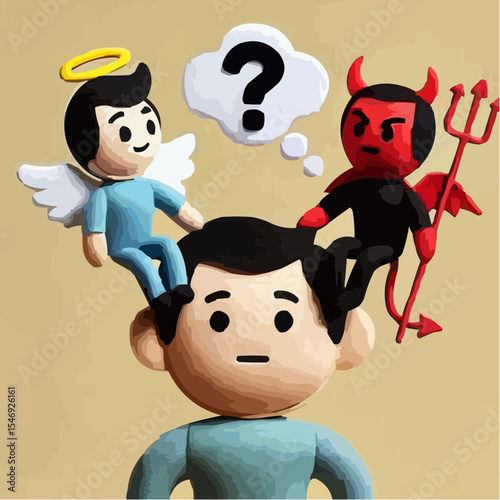 
little devil and little angel competing to convince a person 53