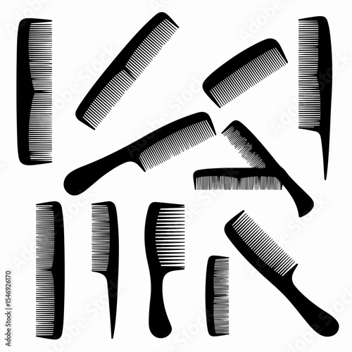 Collection of black comb accessories equipment set