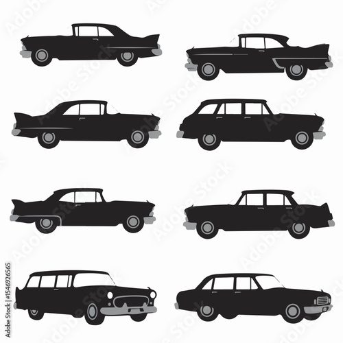 Classic car silhouettes collection automotive transportation