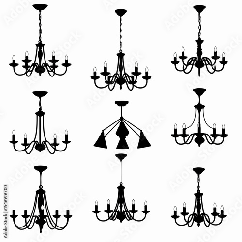 Chandelier silhouettes different style light fixture