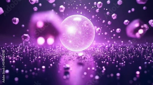 Floating Sphere with Abstract Geometric Shapes and Glowing Particles
