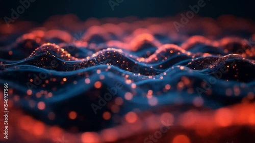 Abstract Flowing Particle Wave Background with Orange Light