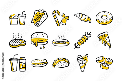 Delectable Delights Collection: An assortment of appetizing illustrated dishes, each exuding vibrant appeal for any menu or culinary-themed projects.