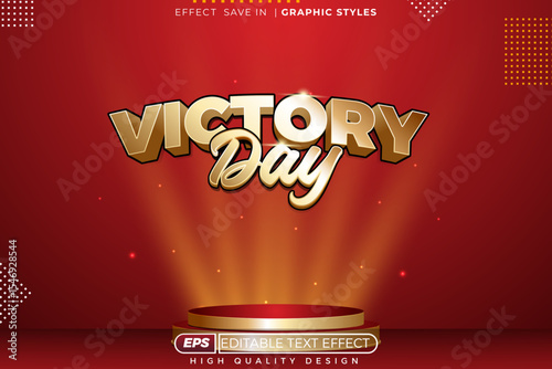 Editable 3d vector text effect Victory day with empty podium, eps file