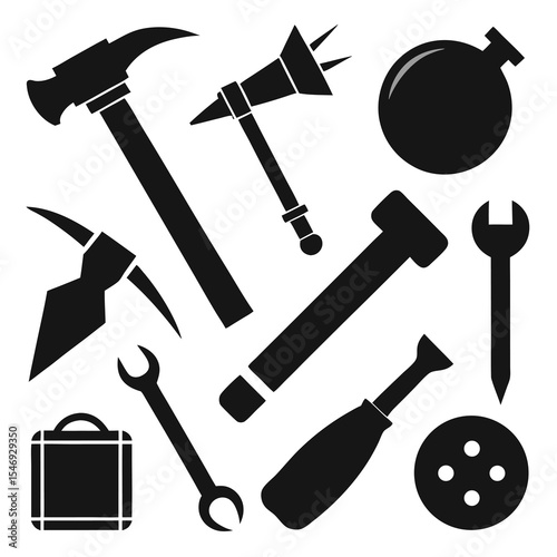 Essential Tools and Equipment A Collection of Black and White Icons