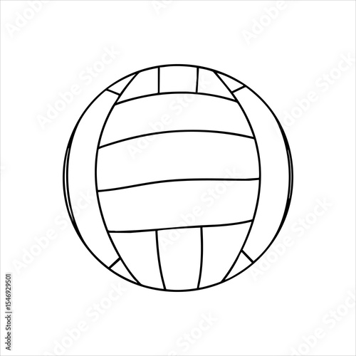 A lineart drawing shows a volleyball centered in a white space It has alternating panels