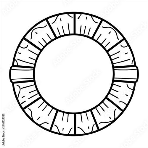 A ring with segmented designs and two protruding rectangles on opposite sides
