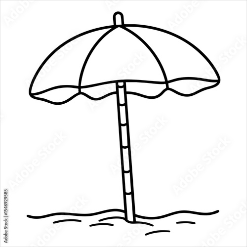 Beach umbrella drawing curved sand lines at base