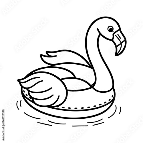 Black and white illustration of an inflatable flamingo pool float