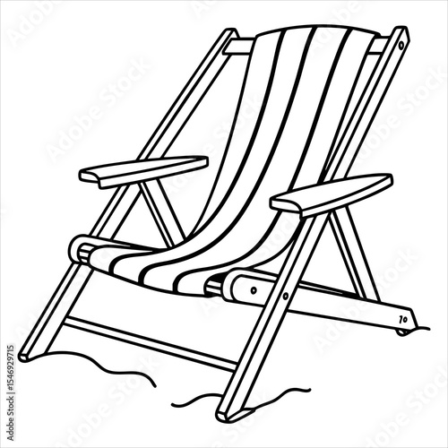 Line art of a striped beach chair on sand with armrests and adjustable positions