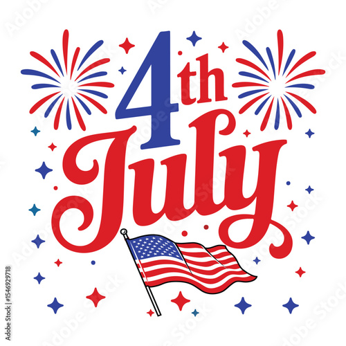 4th of July Vector Design with Statue of Liberty, Fireworks, and American Flag Elements – Independence Day Illustration