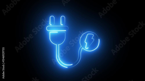 neon power icon animation in black background. neon animation in power icon.