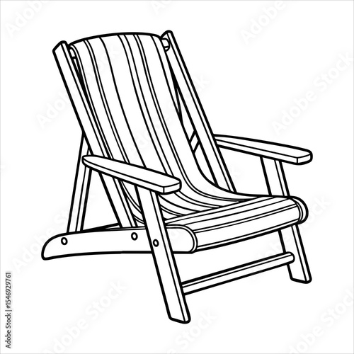 Striped beach chair drawing with folding frame and armrests