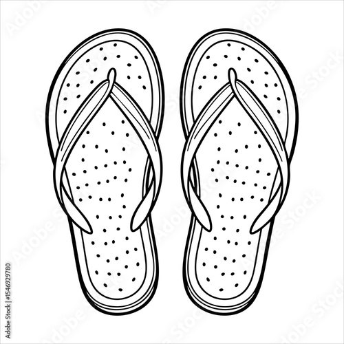 Two flipflops side by side detailed in black lines display dotted patterns on the sole and simple straps