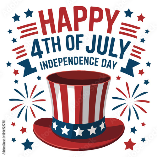 4th of July Vector Design with Statue of Liberty, Fireworks, and American Flag Elements – Independence Day Illustration