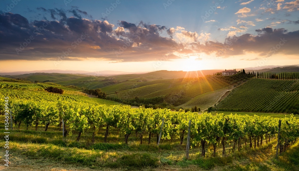Fototapeta premium beautiful vineyards at sunset in tuscany italy high quality photo