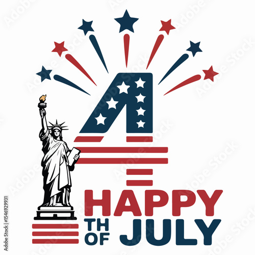 4th of July Vector Design with Statue of Liberty, Fireworks, and American Flag Elements – Independence Day Illustration
