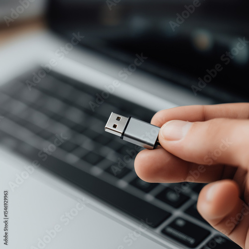 usb flash drive on laptop