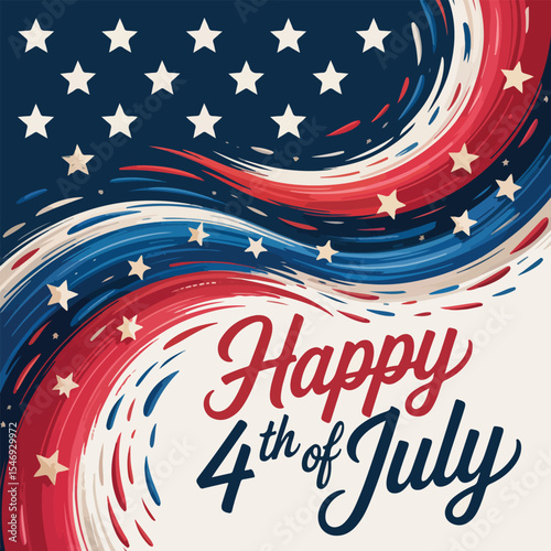 4th of July Vector Design with Statue of Liberty, Fireworks, and American Flag Elements – Independence Day Illustration