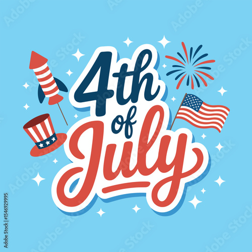 4th of July Vector Design with Statue of Liberty, Fireworks, and American Flag Elements – Independence Day Illustration