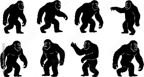 Mythic Creature Yeti Silhouette Vector Set
