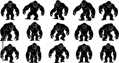 Mythic Creature Yeti Silhouette Vector Set
