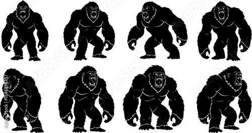 Mythic Creature Yeti Silhouette Vector Set
