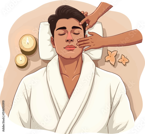 Man receiving a facial massage at a spa for relaxation and wellness treatment at a beauty salon