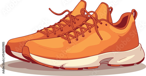 Orange running shoes illustration athletic footwear sneakers sport shoes for marathon training style