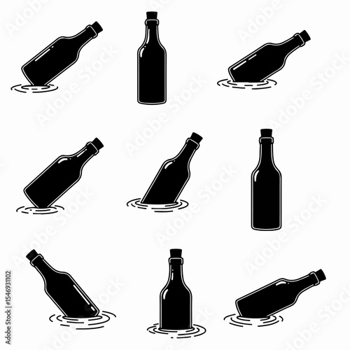 Bottles afloat, message in a bottle concept