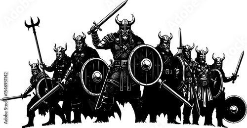 Vikings Silhouette Black Clipart for Norse and Warrior Designs
