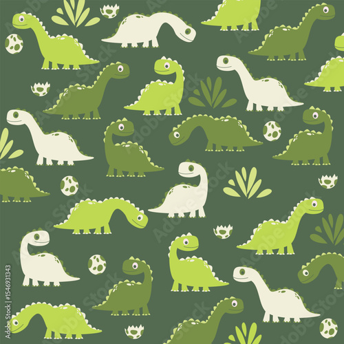 green Brontosaurus seamless cute illustration pattern for full print kids apparel