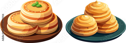 Rabdi malpua stack served in a small steel plate, white background