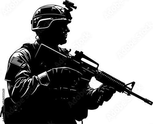 USA Soldier Army Silhouette Vector Illustration
