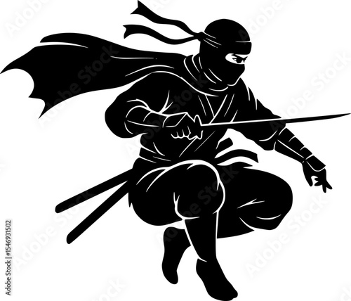Ninja Silhouette Black Clipart for Martial Arts and Action Designs
