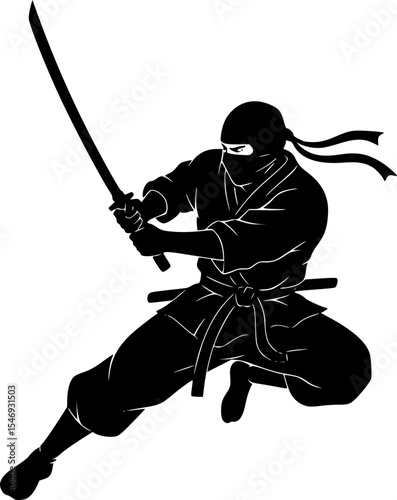 Ninja Silhouette Black Clipart for Martial Arts and Action Designs
