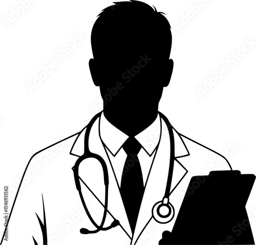 Male Doctor Silhouette Black Professional Clipart for Medical and Healthcare Designs
